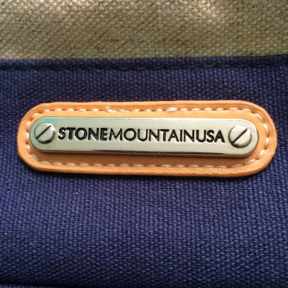 Stone Mountain Navy Beige Canvas Faux Leather Bag - Picture 2 of 8